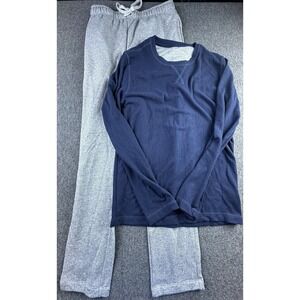 Eddie Bauer Pajama Set Mens Medium 2 Piece Blue Gray Long Sleeve Pants‎ Lounge